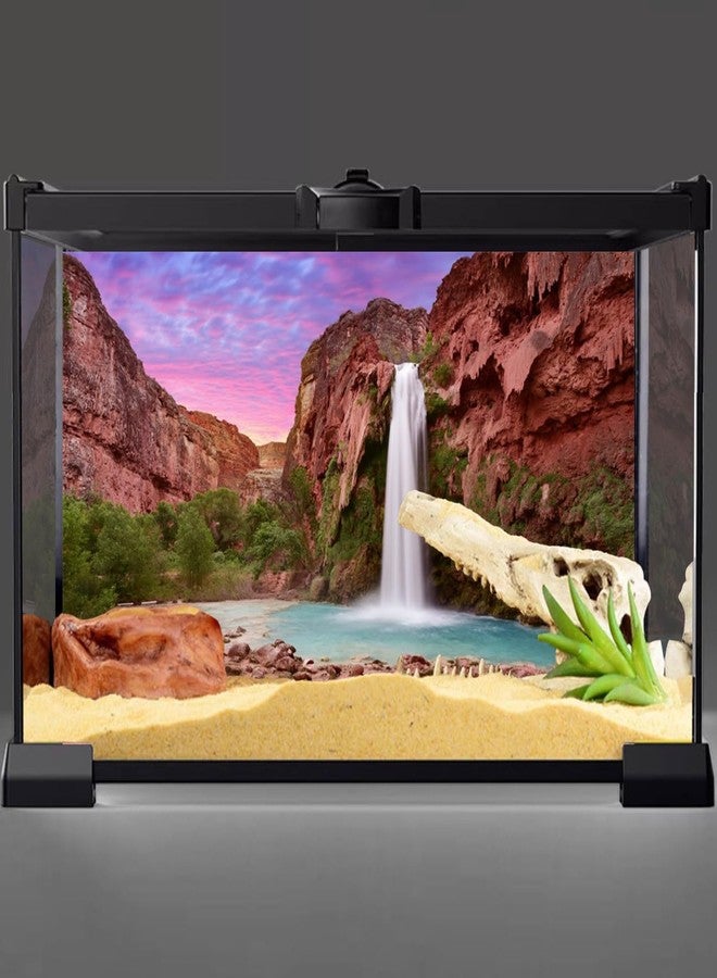 AWERT 72x18 inches Reptile Habitat Background Sunset Mountain Waterfall Terrarium Background Durable Polyester Background - Image 2